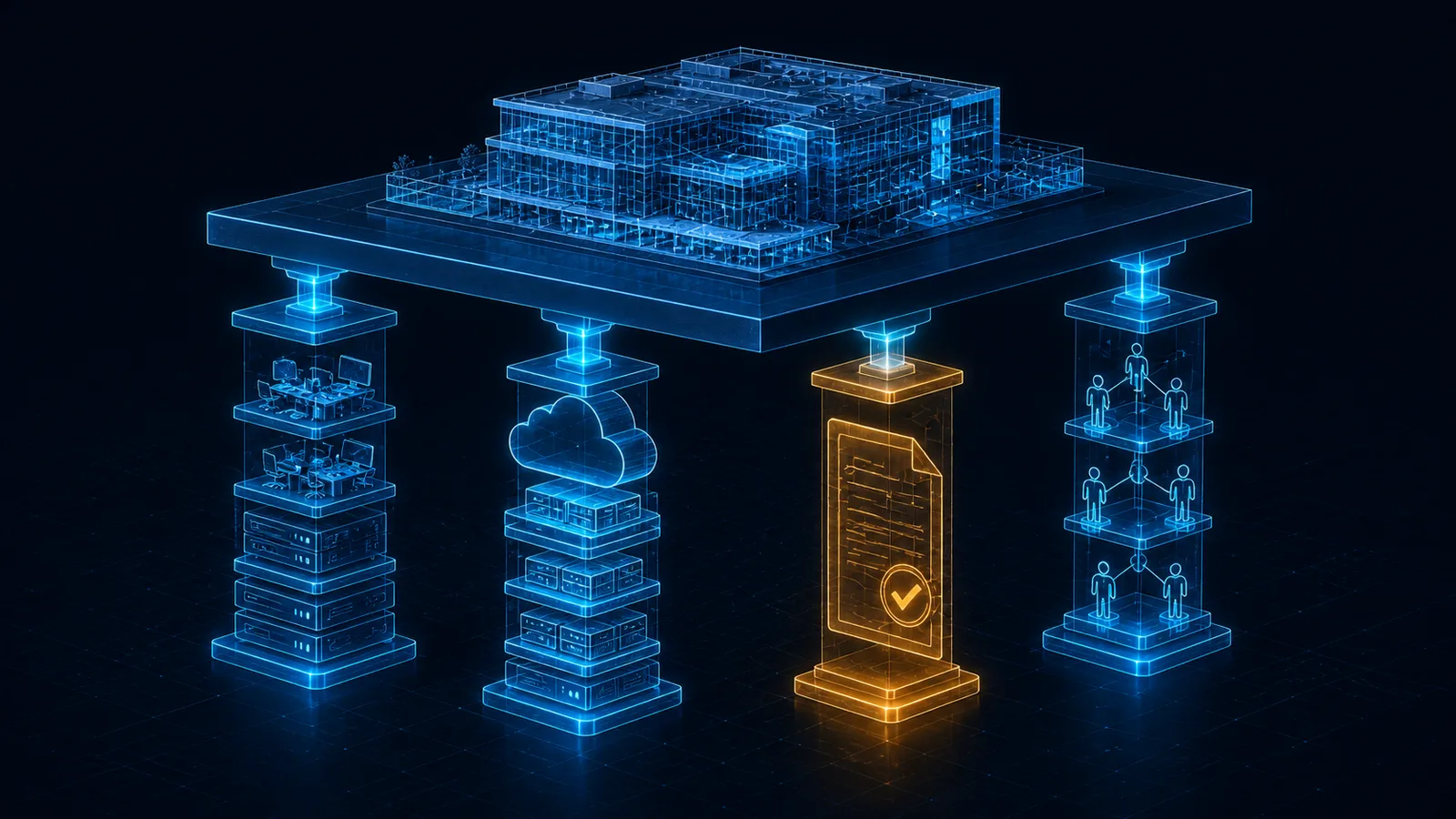 Quatro pilares sustentando o fluxo de informação de um projeto BIM